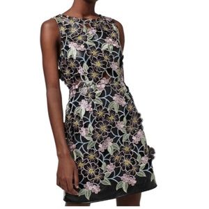 Like New Topshop Floral Appliqué & Vegan Leather Dress
